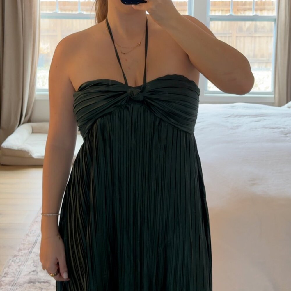 Emerald Green Satin Dress - Medium